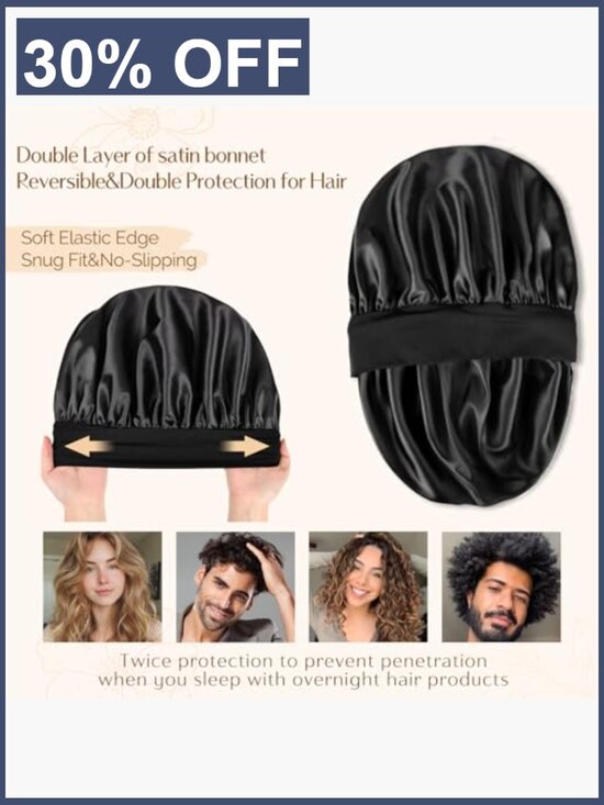 Double Layer Satin Sleep Cap for Curly Hair Non-Slip Adjustable Unisex main image 5